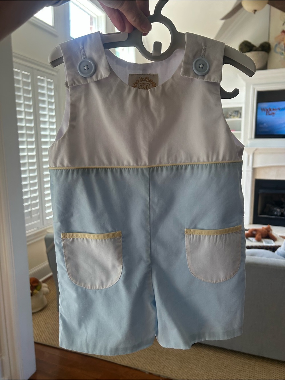 The Beaufort Bonnet Company Light Blue and White Shortall with Yellow Trim